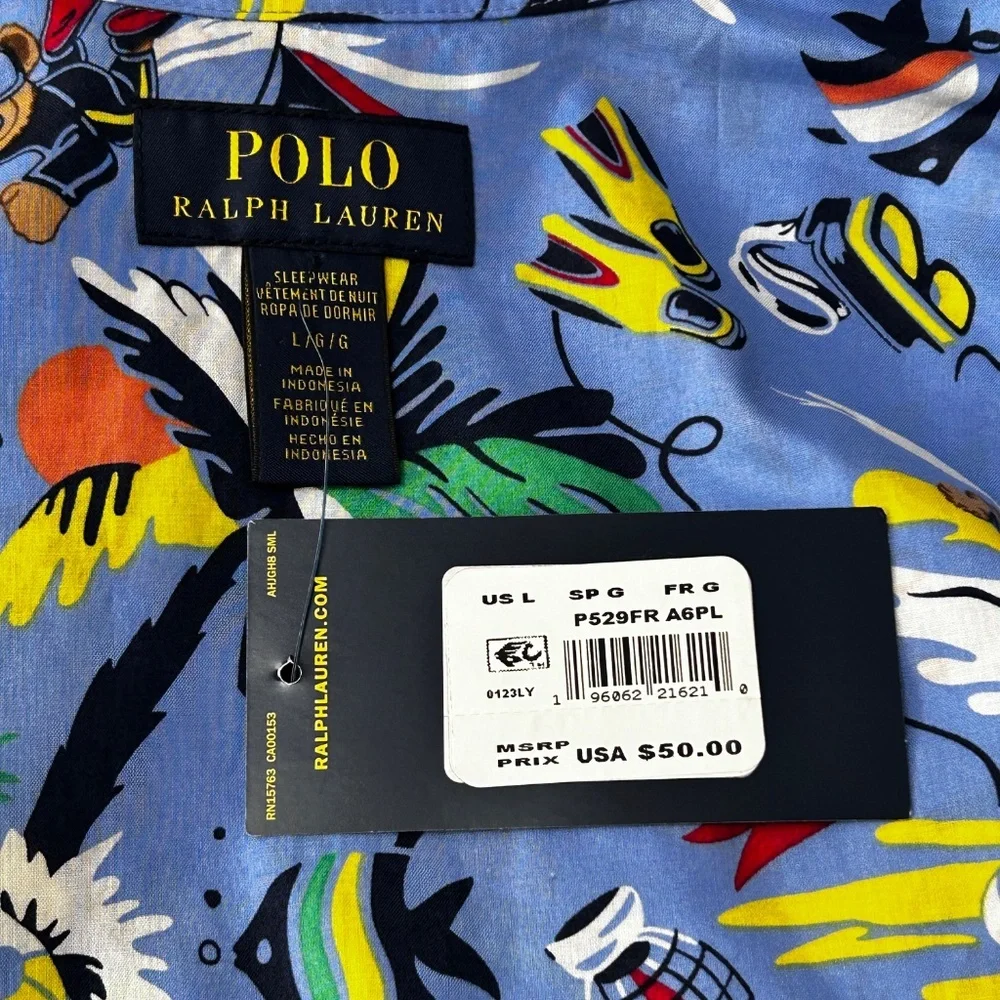Polo Ralph Lauren Hawaiian Shirt 67 Bear Fun Tropical Vacation All Over Print - Picture 10 of 13
